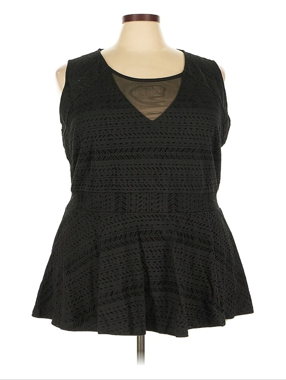City Chic Black Lace Peplum Tunic with Sheer V-Inset